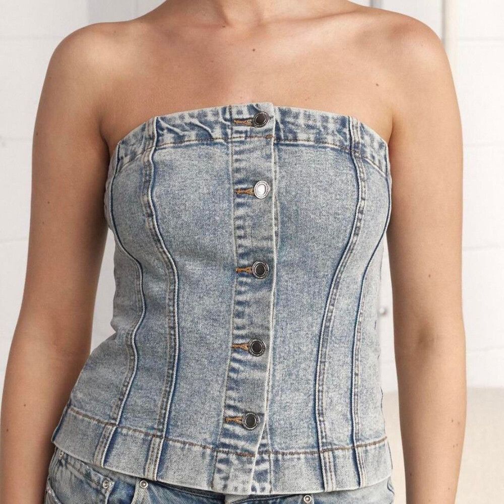 DAZIE: Strapless Denim Top - Size 10