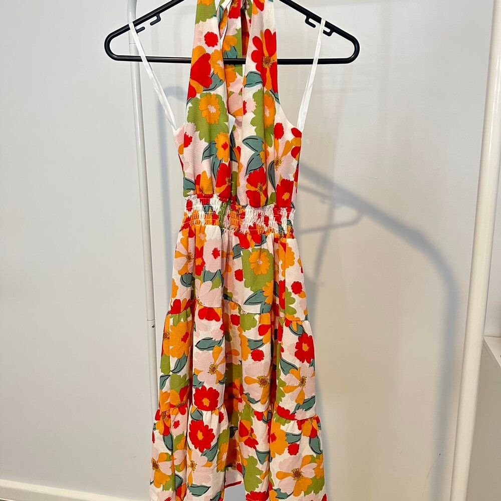 Monteau Los Angeles Floral halter neck, low back mini dress - Size: XS