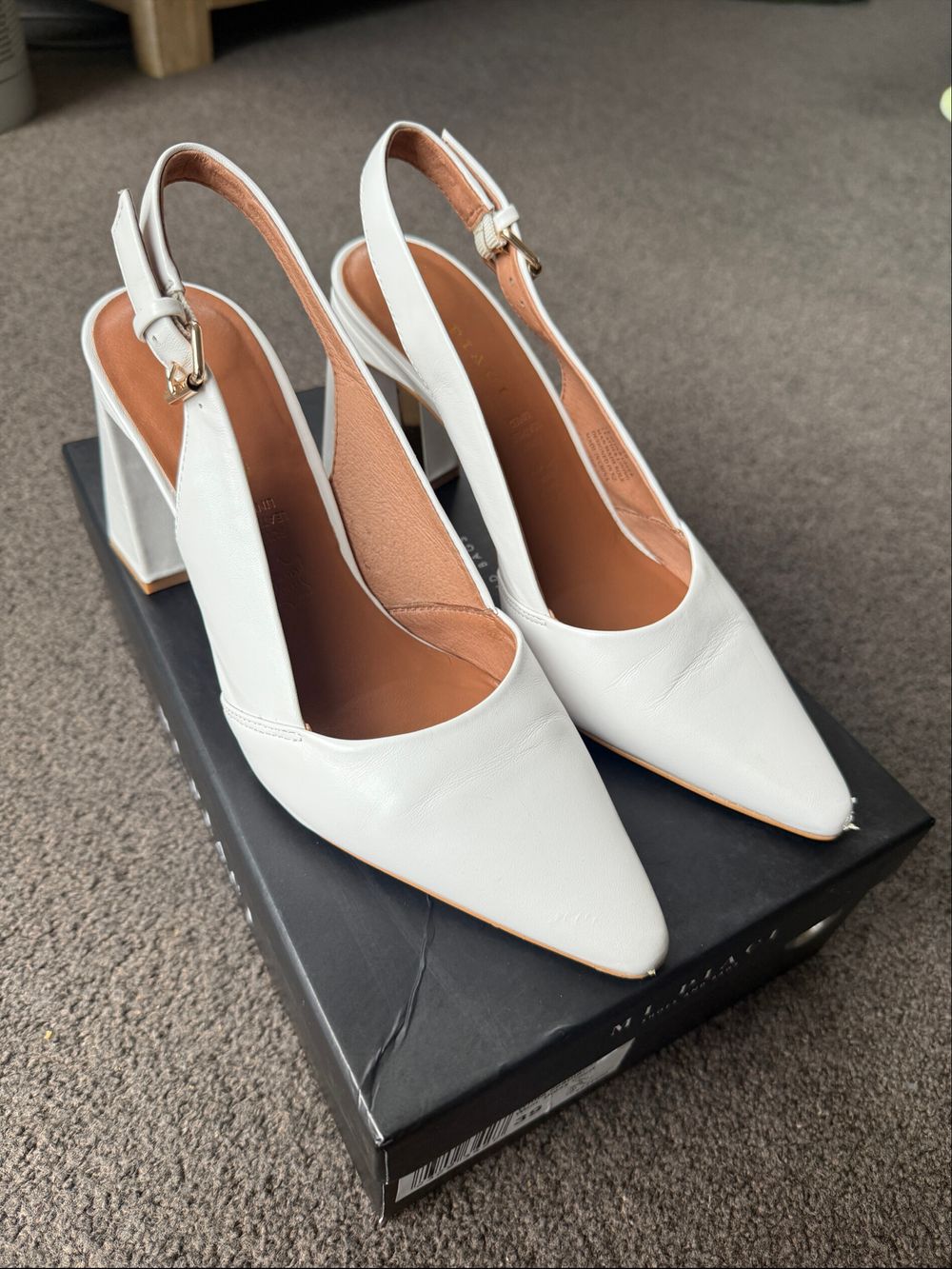 Mi Piaci White Leather Slingback Heels