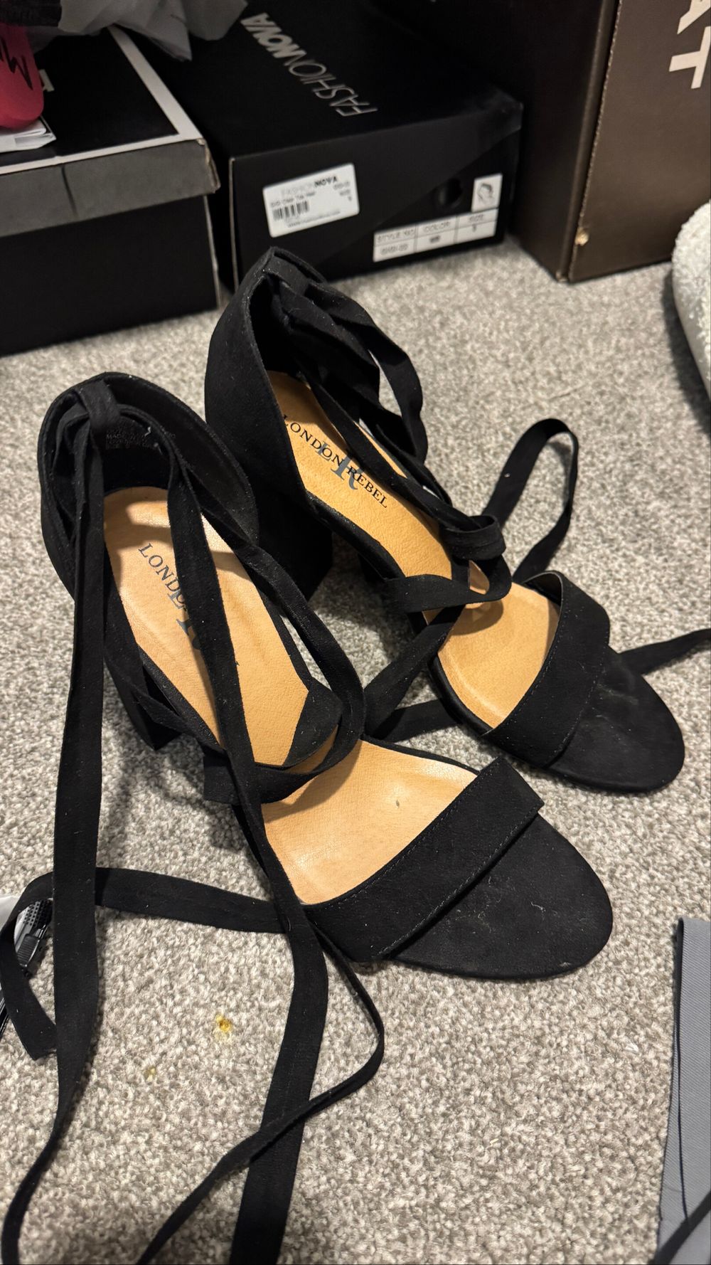 London Rebel Black Suede Heels