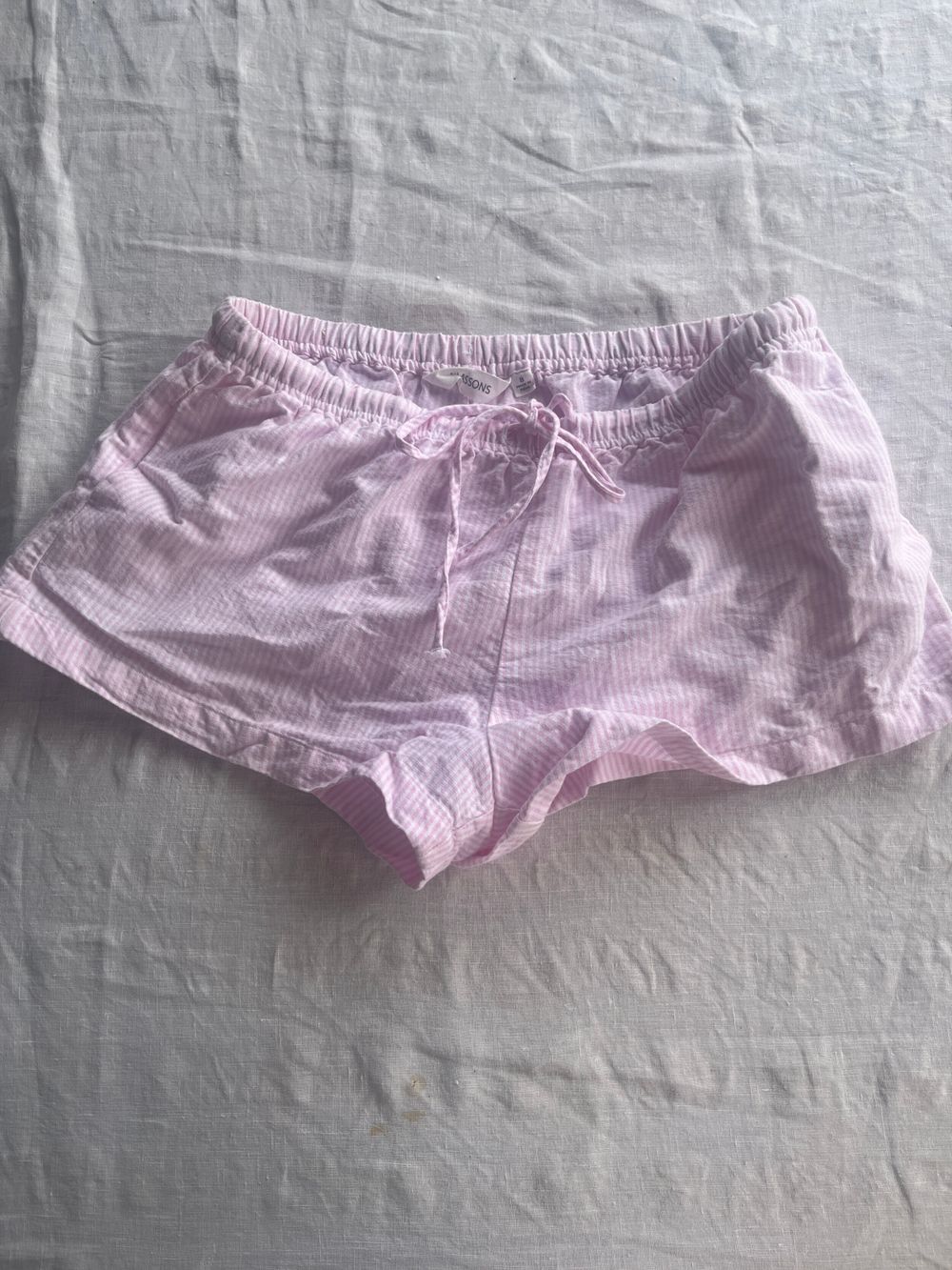 Pink and white striped mini shorts