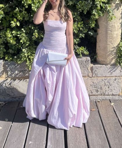 strapless open back dress AJE Violette Bubble Hem Maxi Pastel Pink – River Dress Hire
