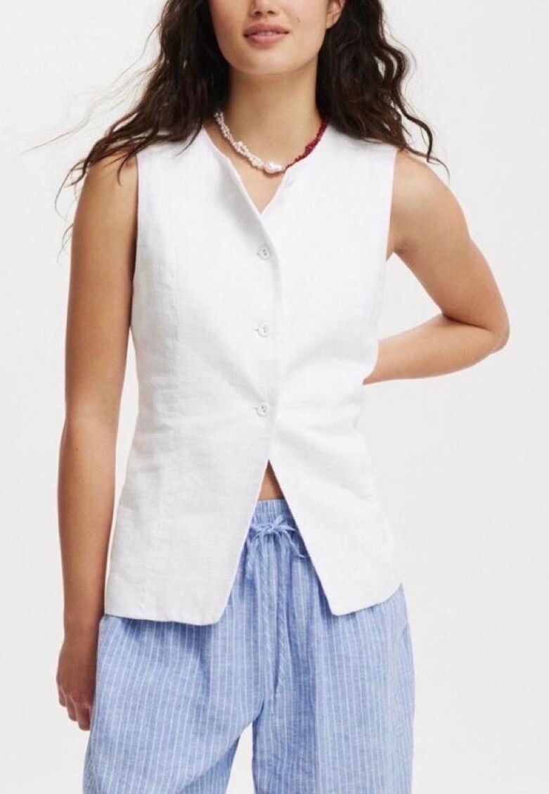 cotton on white linen vest