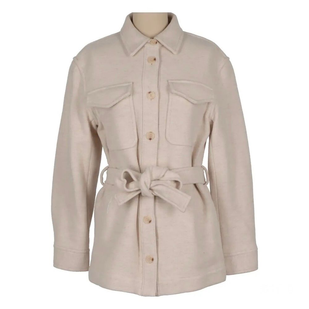 Beige Wool Blend Belted Jacket