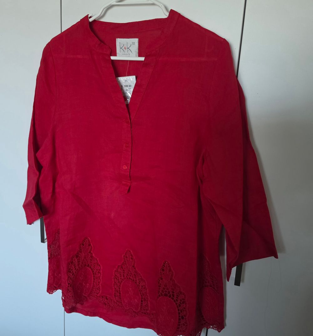 Red Top k&k 100% Rami material Expensive NEW with tags