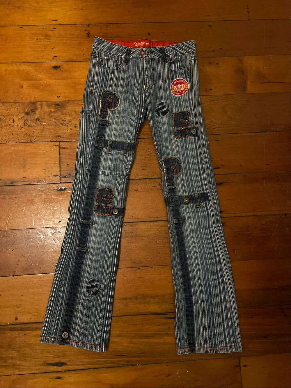 Pepe Jeans Blue Striped Patchwork Jeans
