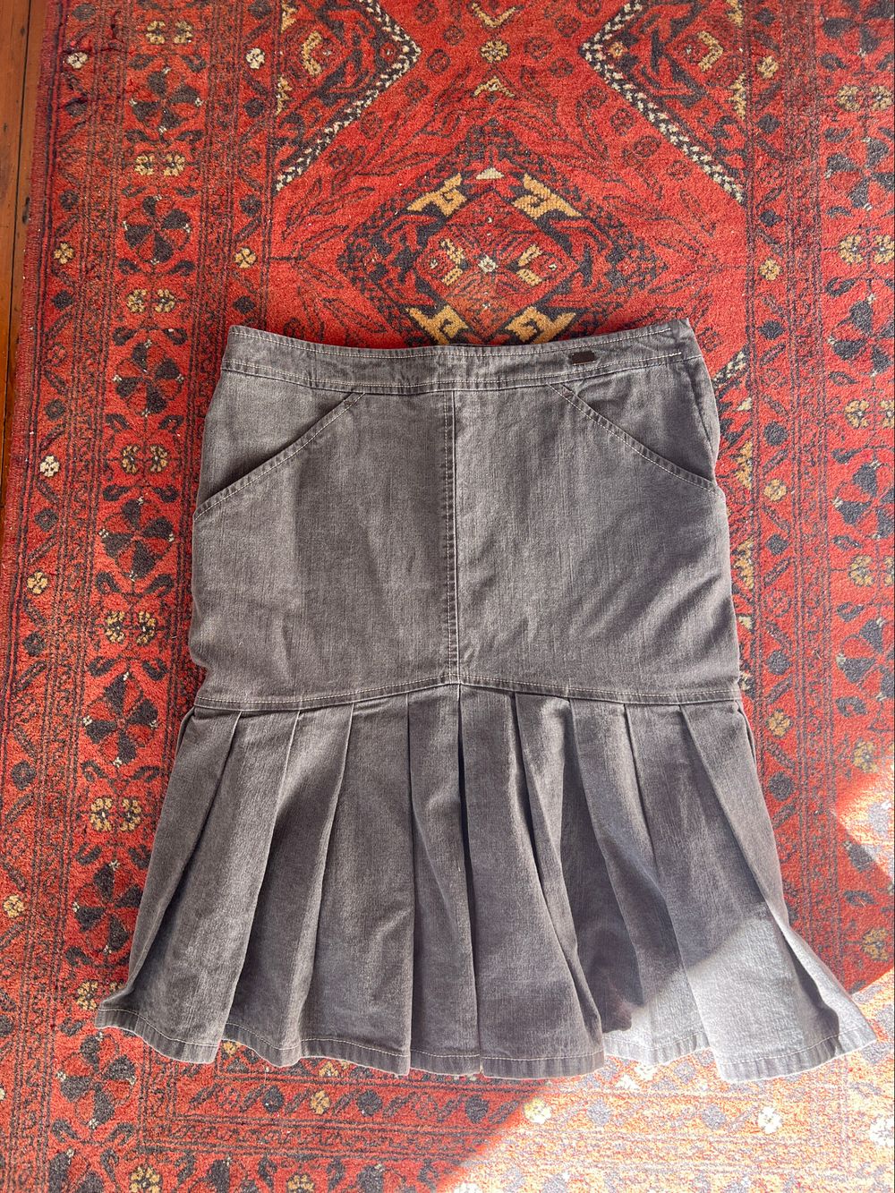 CHANEL Grey Pleated Denim Skirt