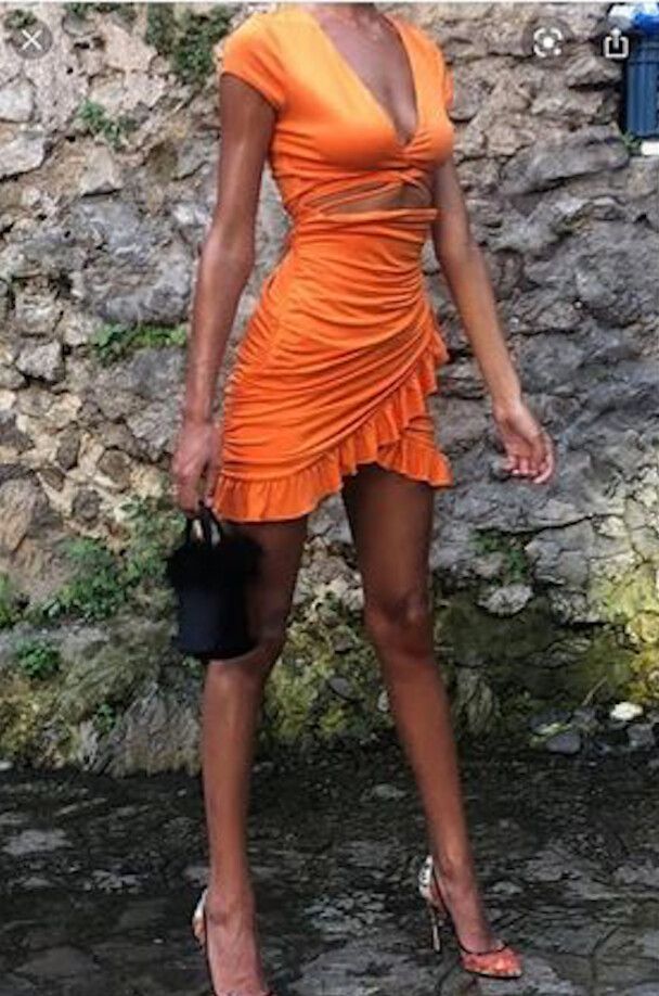 strapless open back dress Freesia Gown - Saffron Orange Open Back Silk Dress
