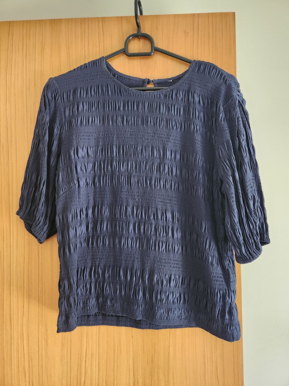 Navy Blue Shirred Top