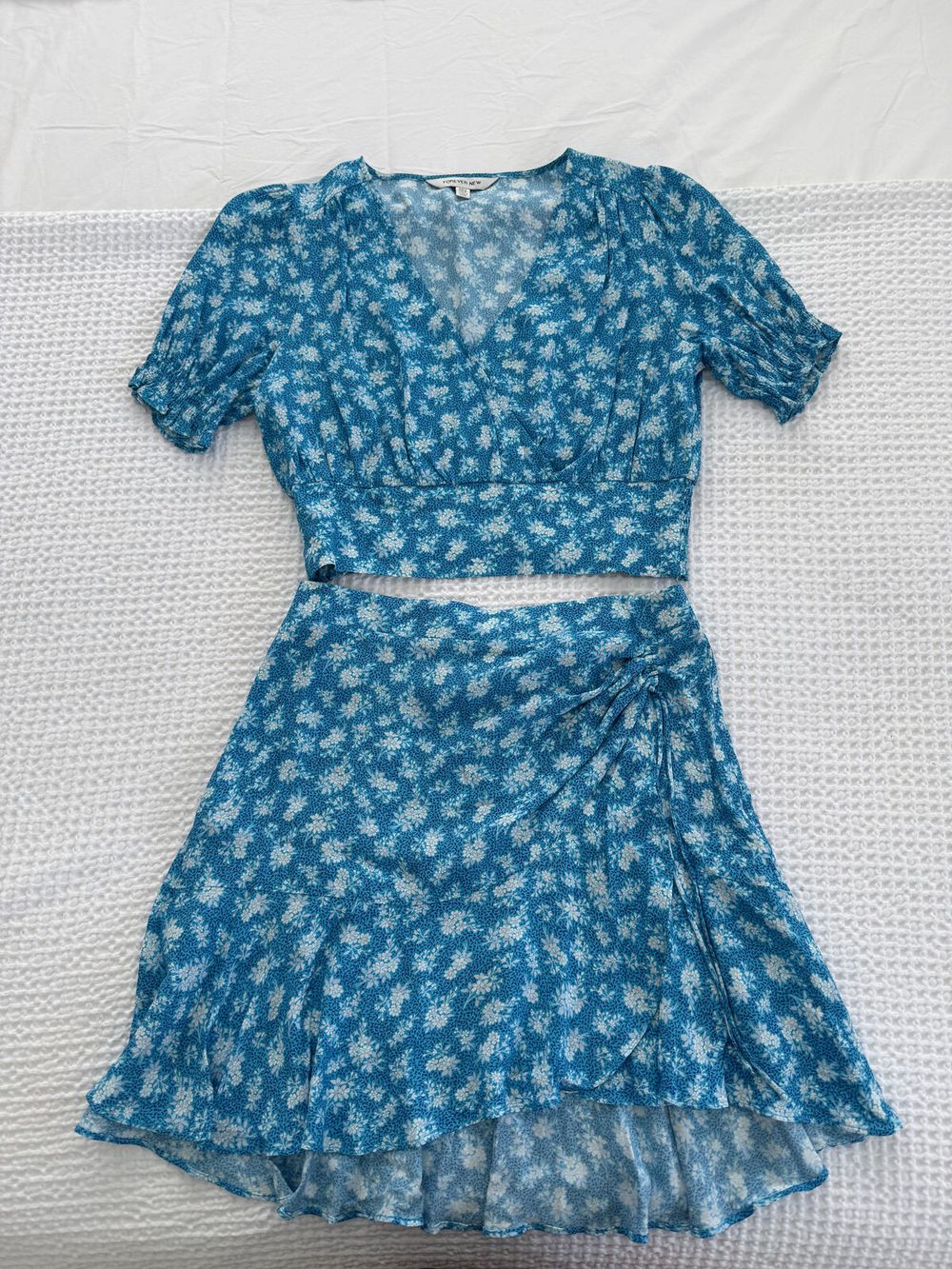 Forever New blue and white floral top and skirt size 12