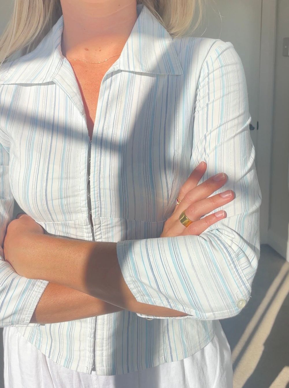 Y2k Stripe Hook & Eye Top