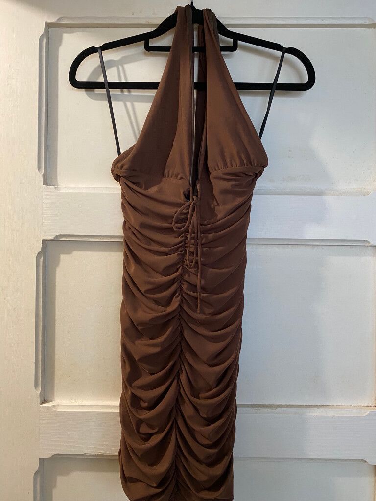 Ruched Body-con Dress Brown