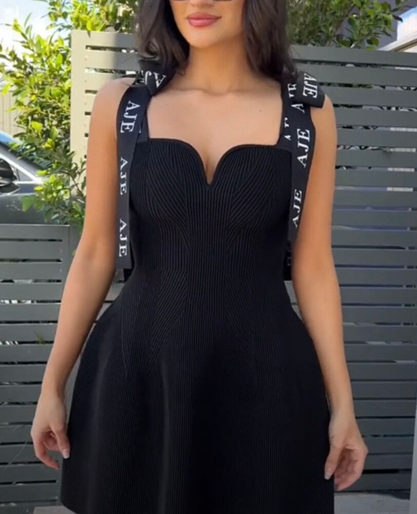 amber knit tie shoulder mini dress Aje Amber Knit Tie Shoulder Mini Dress in Fuchsia Size XS / AU 6