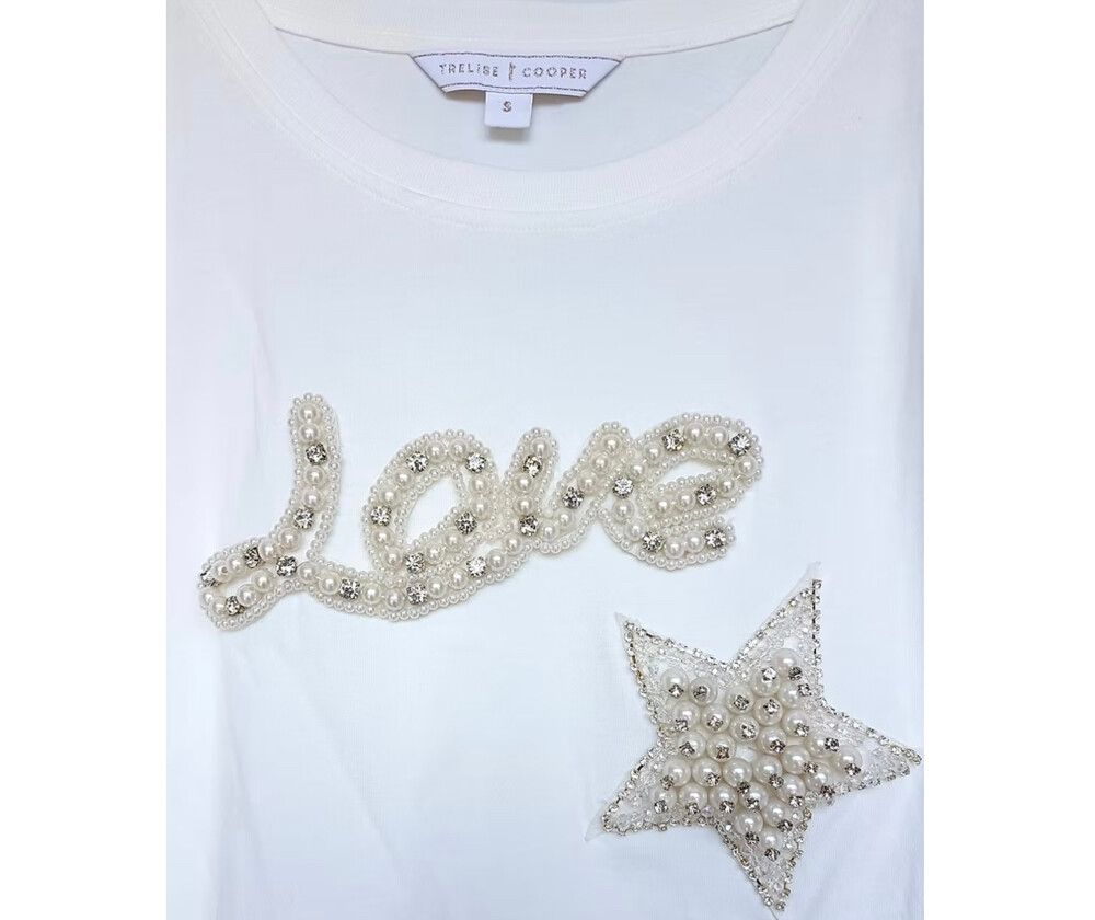 Trelise Cooper Luxury Designer Bling Diamanté One Love Cotton S Top