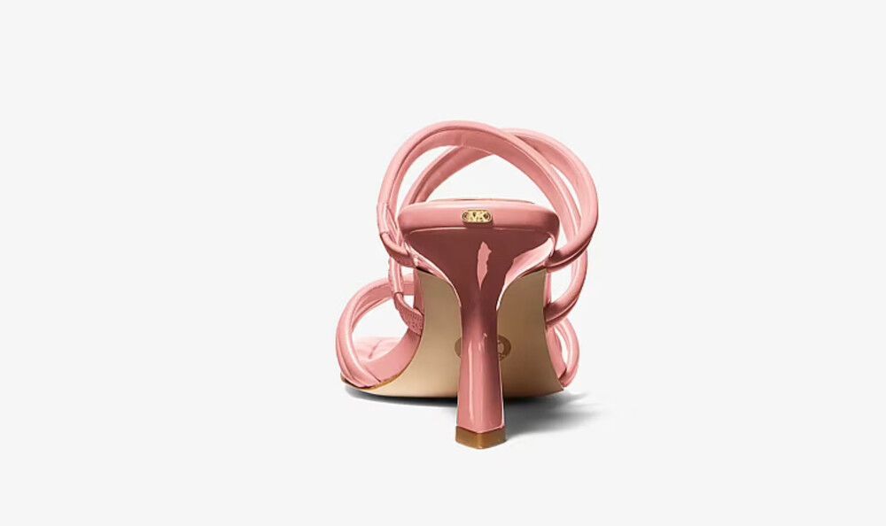 Michael Kors New York Designer Leather Corrine Peony Pink Logo 9 Sandals