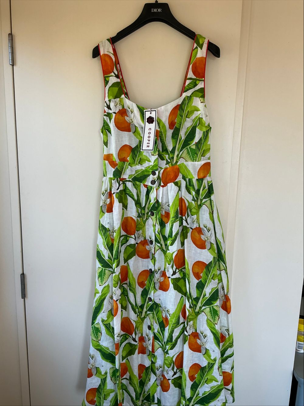 Trelise Cooper Luxury Designer NEW Italy Oranges Lime Linen Tier Bow S Dress