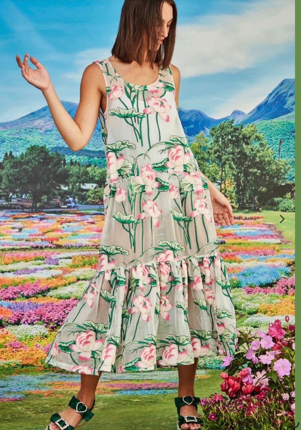 Trelise Cooper Luxury Designer Floral Lotus Pond Peony Pink French Leaf XL Dress