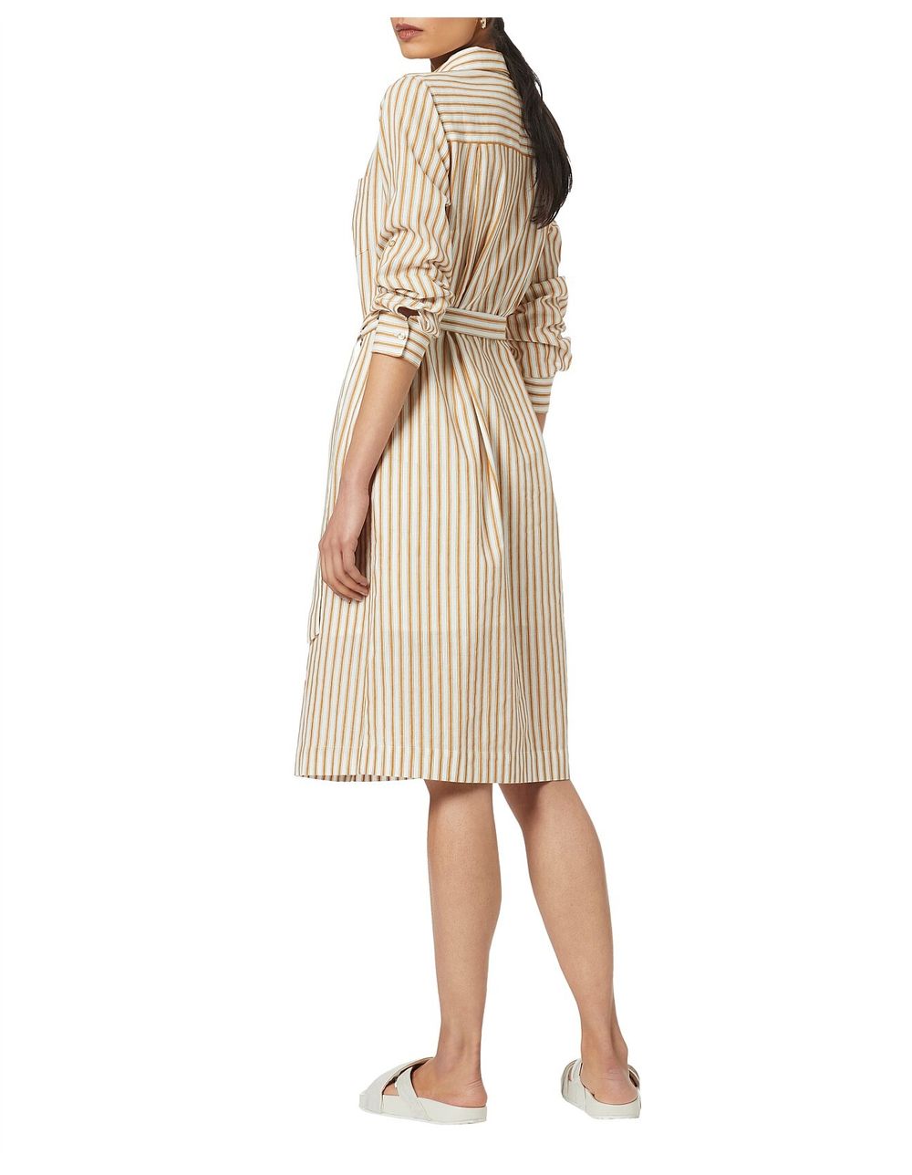 David Lawrence Shirt Dress White and Tan Striped