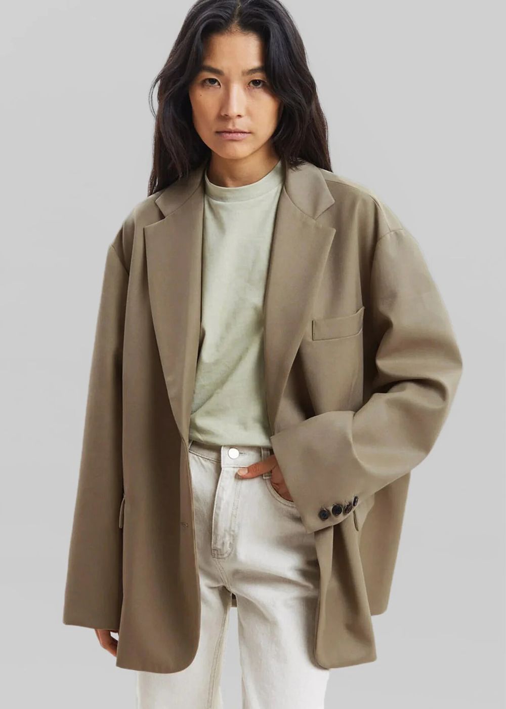 NEW The Frankie Shop Oversized Boyfriend Blazer - Desert Taupe