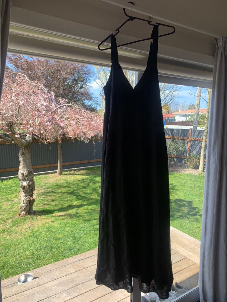 knee length dresses for ladies Moorea Black Linen Maxi Dress