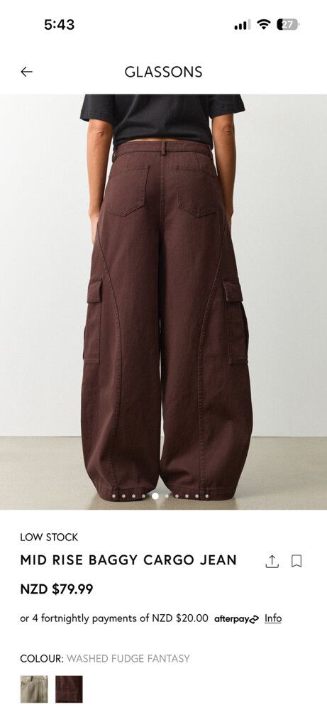 Glassons Brown Mid Rise Baggy Cargo Jeans