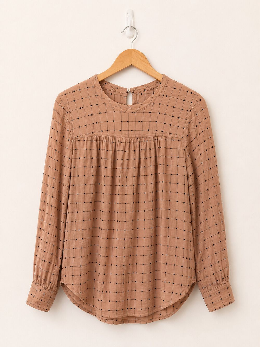 Country Road Women’s Blush Grid Print Long Sleeve Blouse Size S