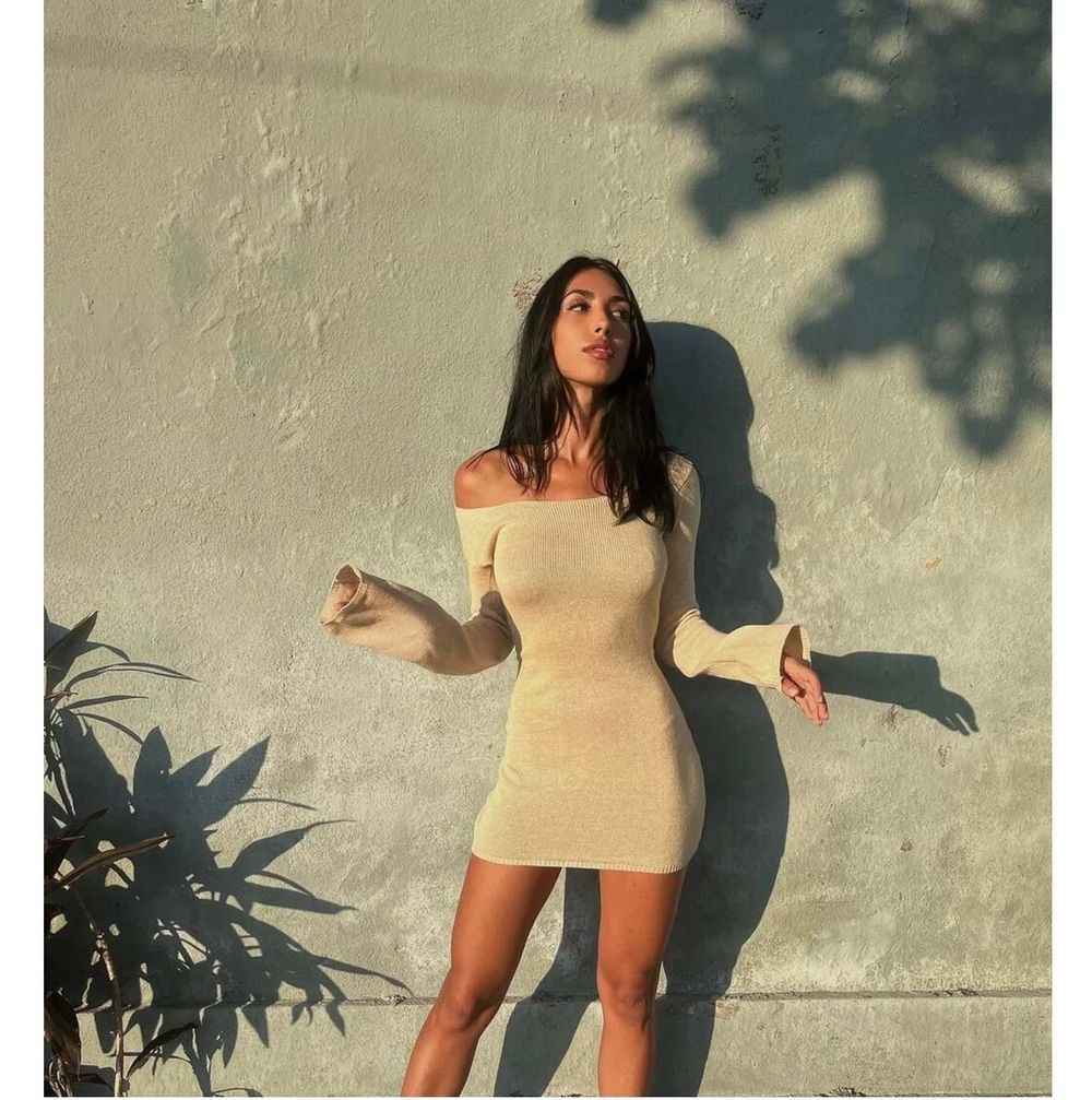 Eva knitted mini dress- brown