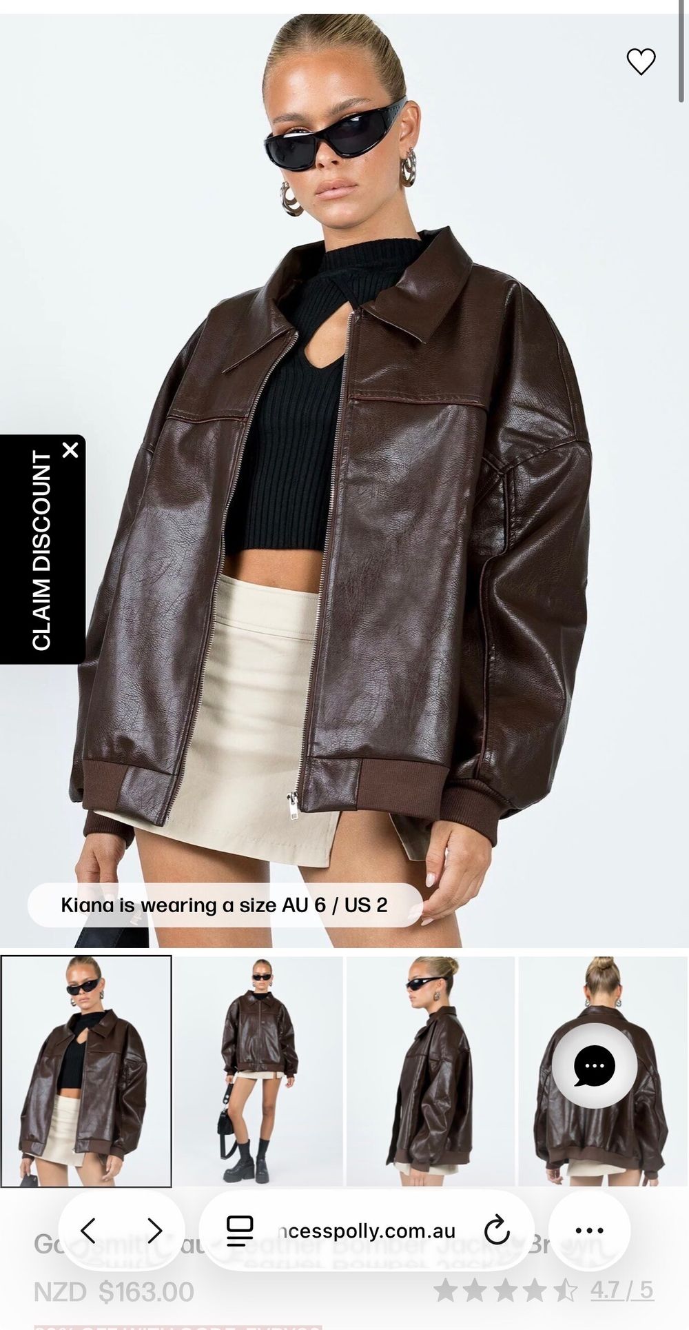 Princess Polly Brown Faux Leather Bomber Jacket