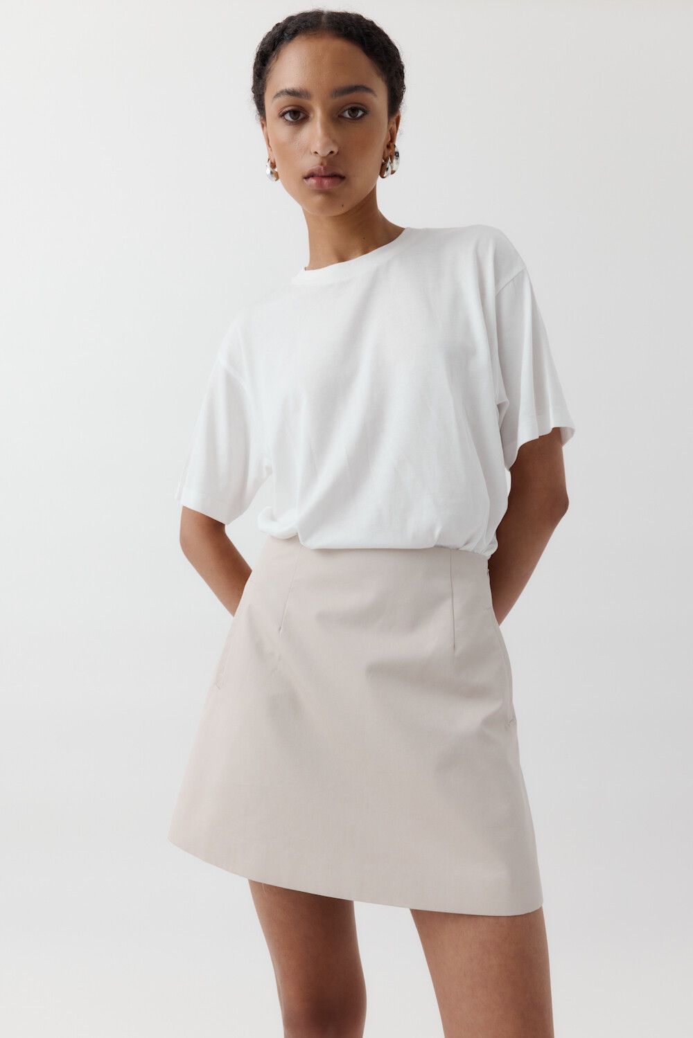 Rebe Cotton Mini Skirt - Oyster