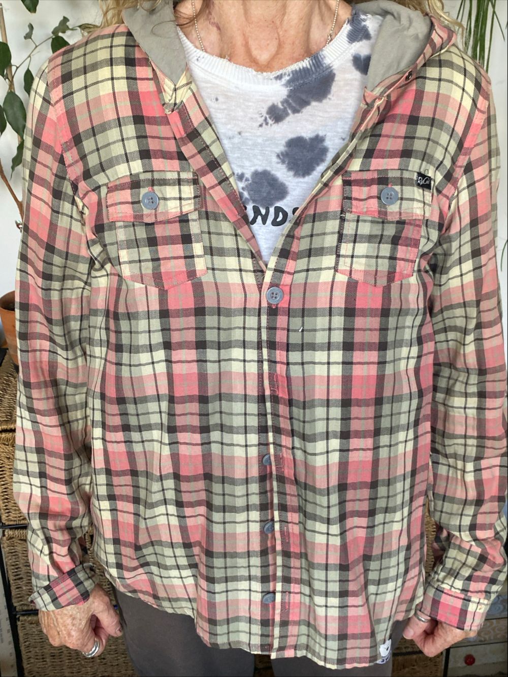 Rip Curl Pink Plaid Hooded Shirt