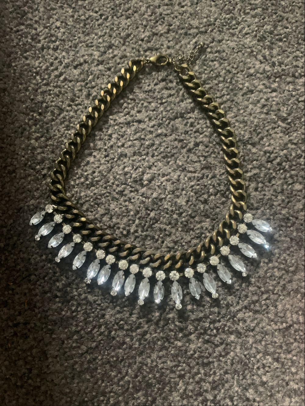 Brass Chain and Rhinestone Necklace