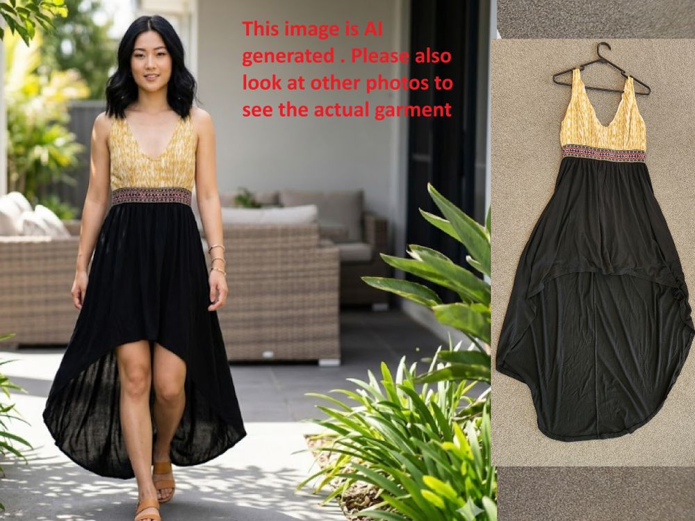 Chic Black & Mustard Maxi Dress – Flattering High-Low Hem