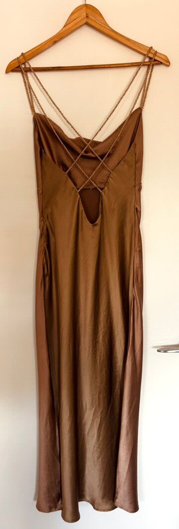 RUBY Bronze Satin Beaded Dress