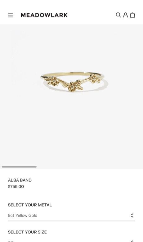 Meadowlark Alba Band 9ct yellow gold