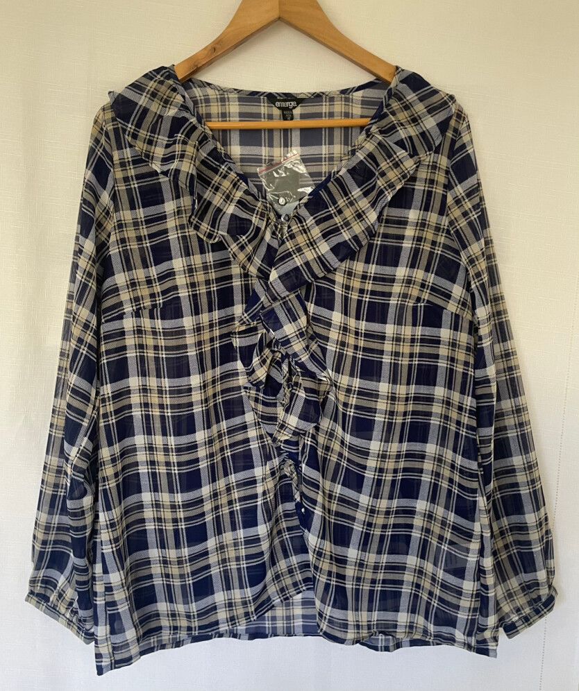 EMERGE - Madeline Navy Check Ruffle Blouse