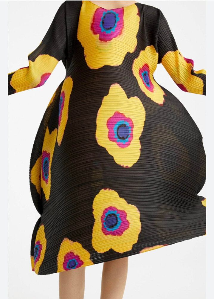 Pleats Please Black Floral Dress