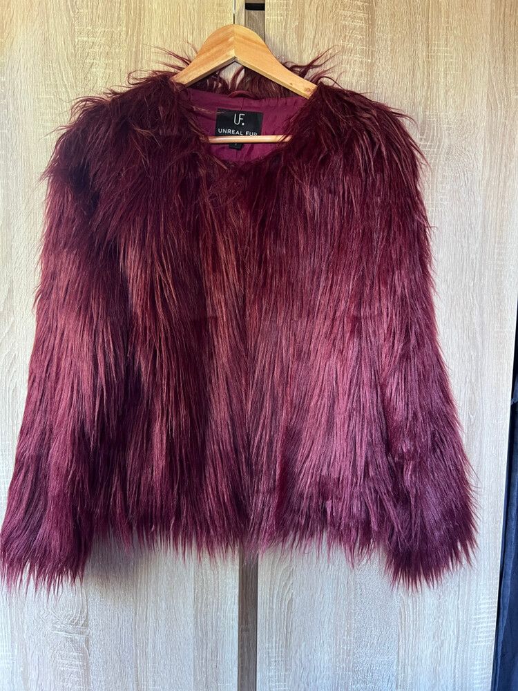 Burgundy Unreal Fur Jacket