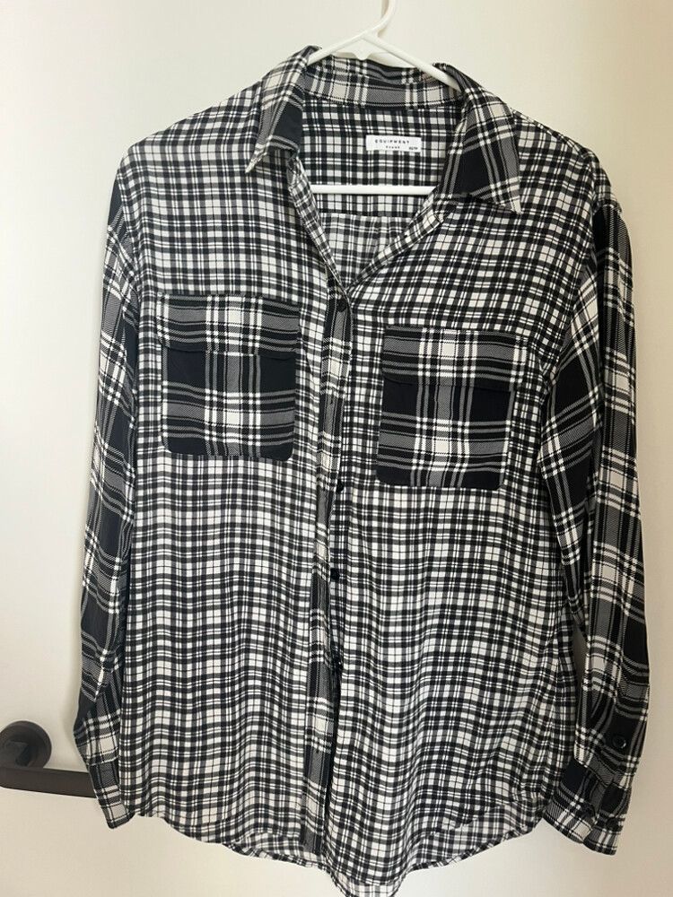 Equipment Black White Plaid Shirt