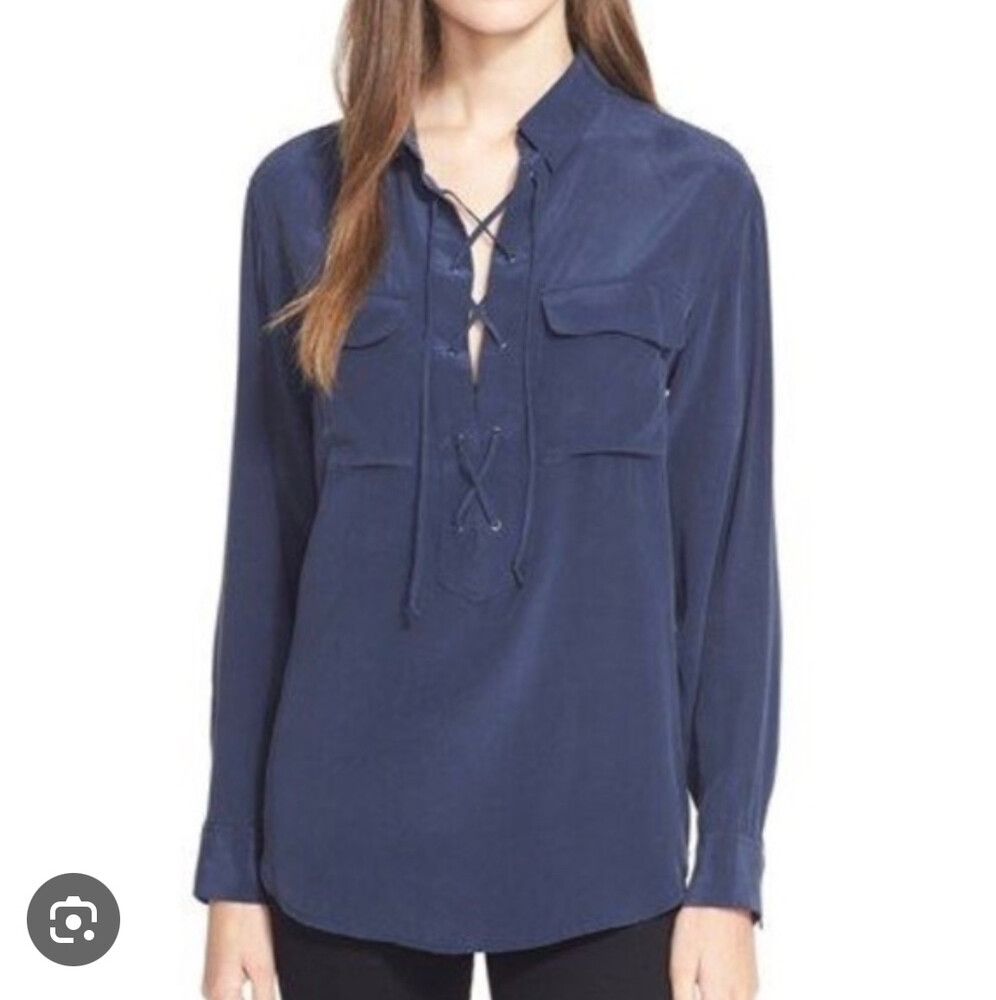 Equipment Femme SILK Lace-Up Long Sleeve Shirt