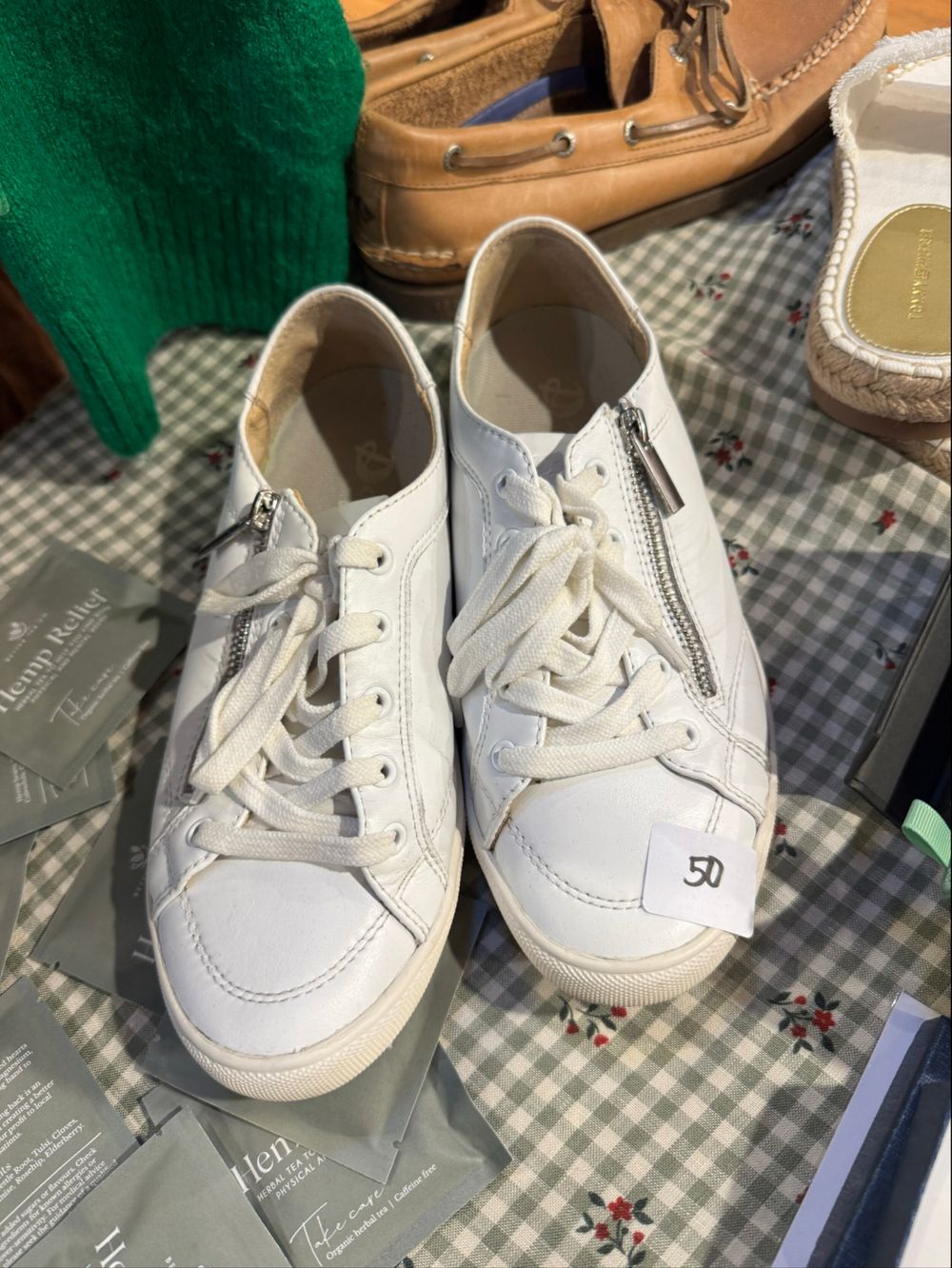 white leather shoes