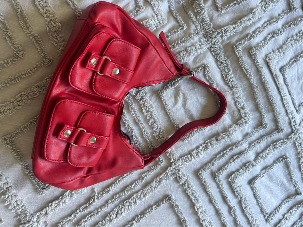 Red Faux Leather Shoulder Bag