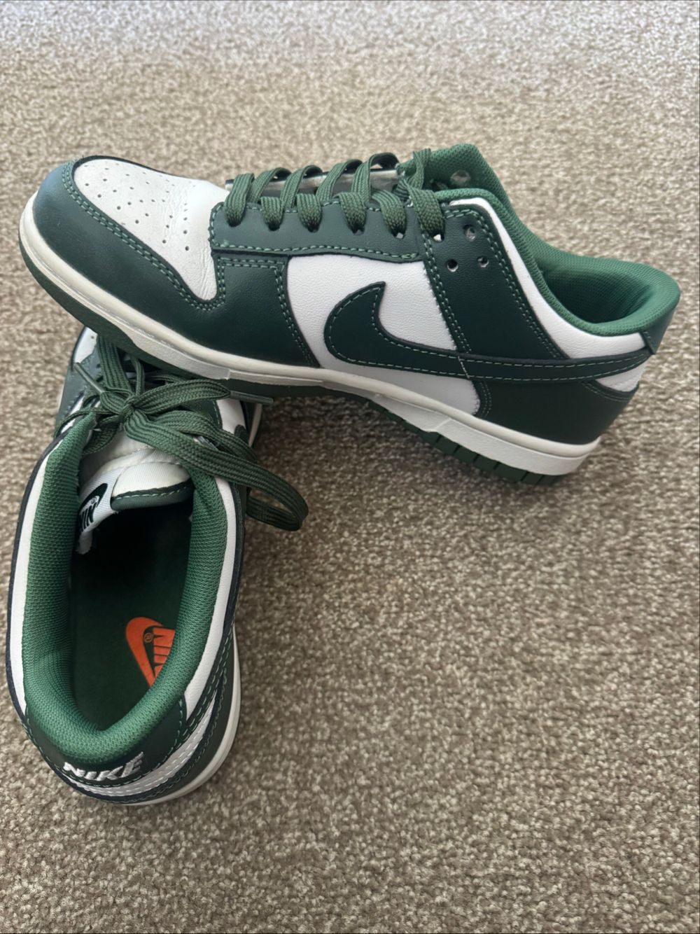 Nike Green and White Dunk Low Sneakers