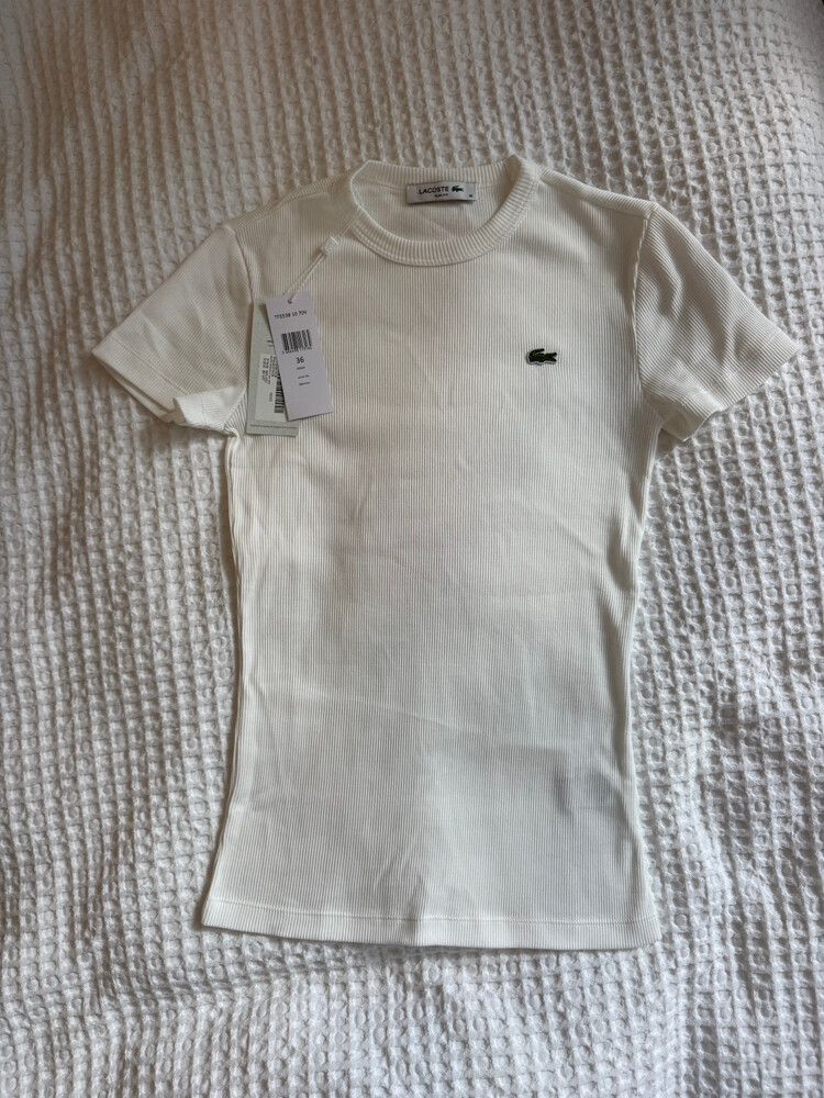 Lacoste White Ribbed Slim Fit T-Shirt