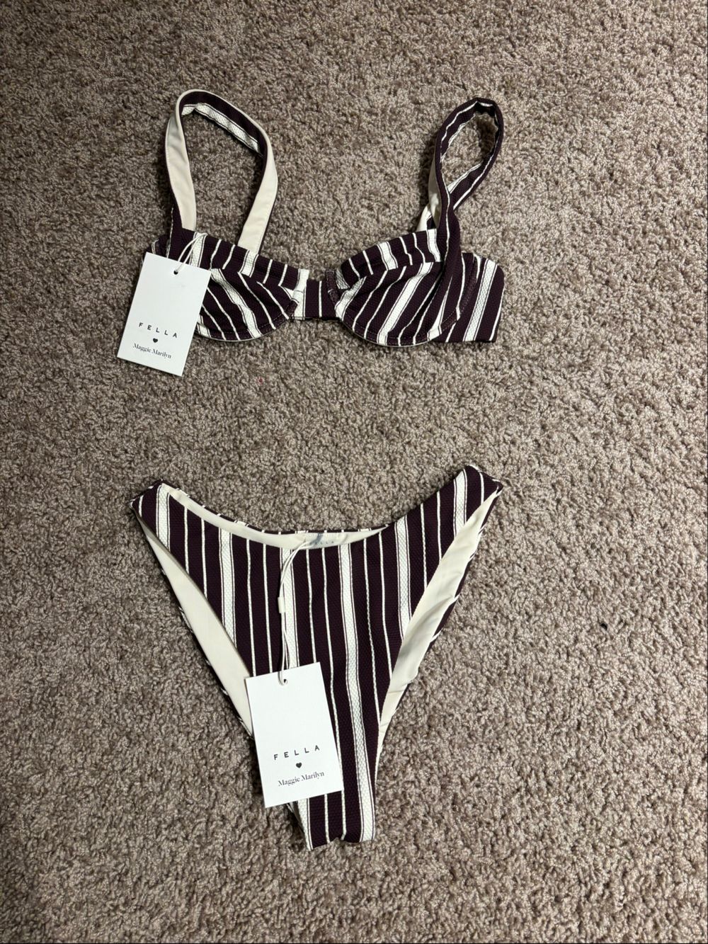 Fella Black and White Striped Bikini