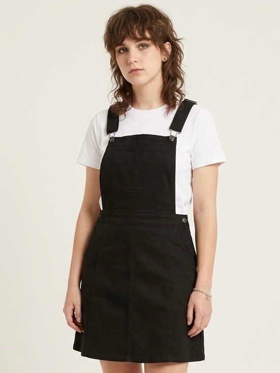 Dangerfield Black Cotton Blend Overall Pinafore Dress – Size 14