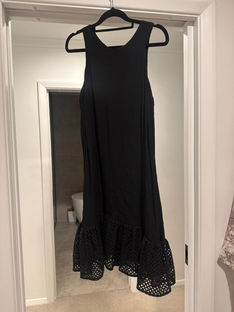 sachin and babi light blue dress ASOS DESIGN ruched shoulders dropped waist linen look midi dress in black