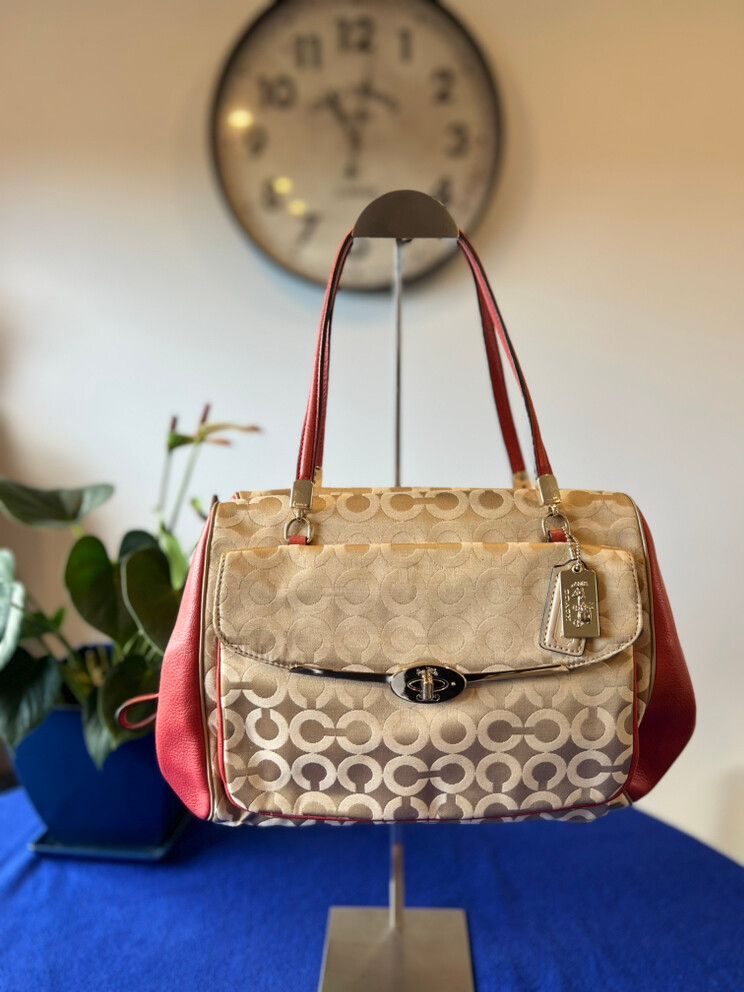 Authentic Coach Madison Signature Bag – Canvas & Leather Trim