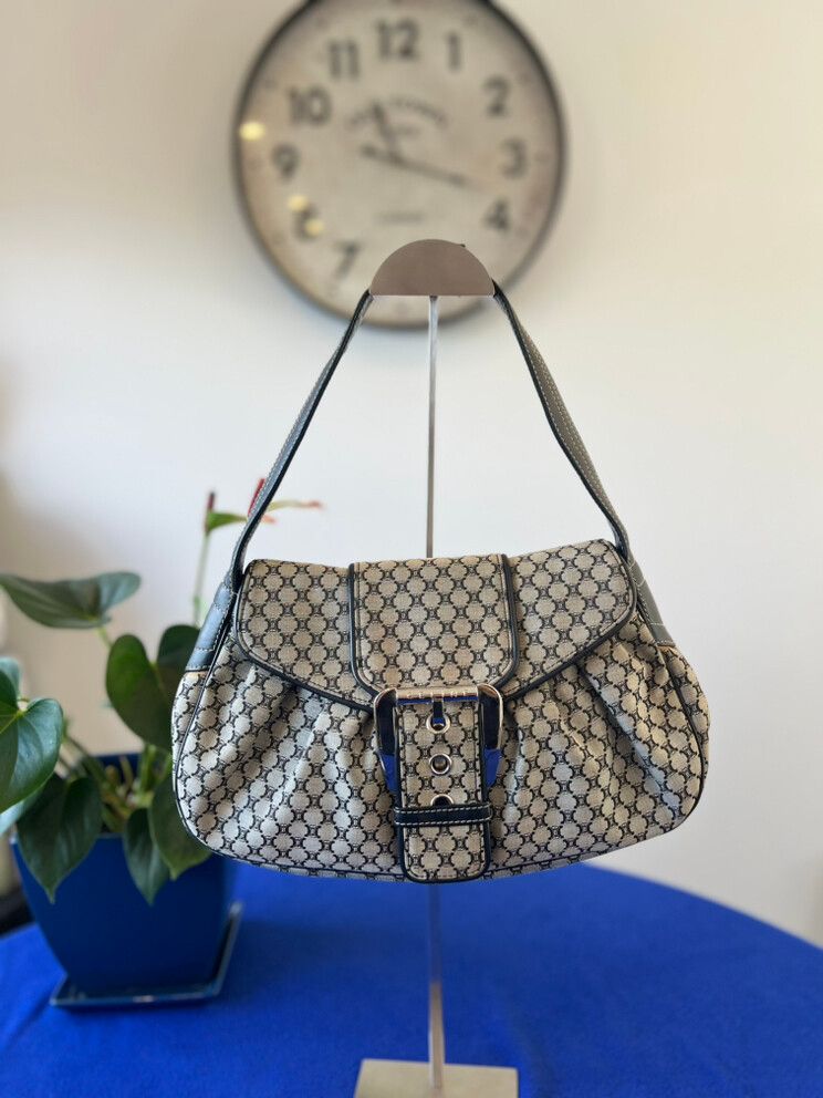Celine Canvas and Leather Trim Shoulder Bag