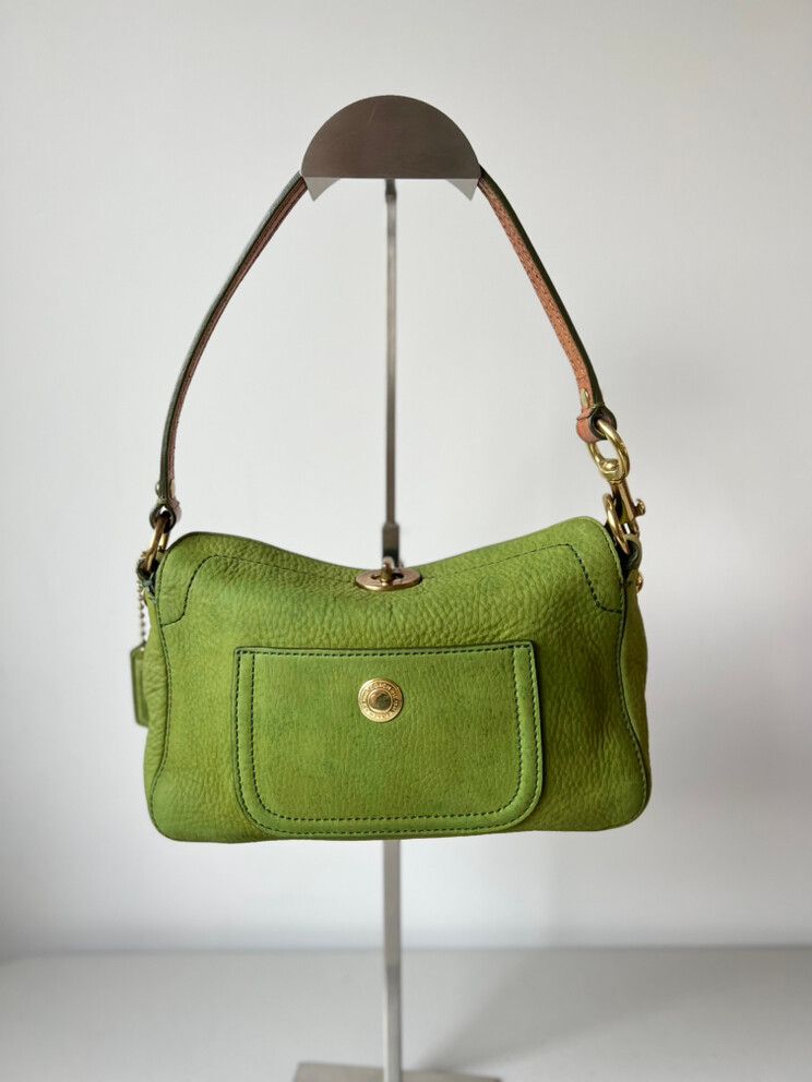 バッグ Old Coach Ergo Shoulder Bag Nubuc Green Old Coach Ergo Flap Shopper Shoulder bag Leather Leaf Green