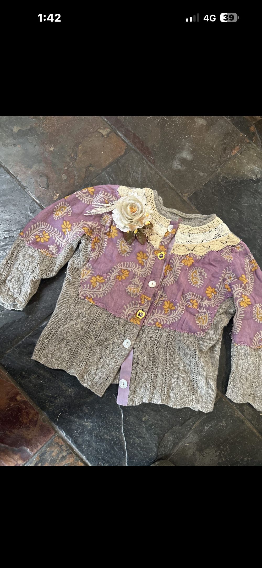 Free People Purple And Grey Patchwork Cardigan